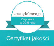 Certyfikat Jakości Znanylekarz.pl 2015 w uznaniu przez Pacjentów jako najbardziej godny zaufania dietetyk